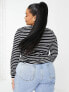 Фото #5 товара ASOS DESIGN Curve long sleeve striped t-shirt in navy