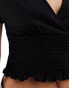 JDY wrap front shirred waist top in black