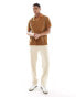 ASOS DESIGN relaxed revere polo shirt in textured tan with piping Бежевый, S - Chest 38 - фото #1