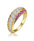 Фото #1 товара Sterling Silver 14K Gold Plated and Sapphire Cubic Zirconia Coctail Ring