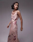 Topshop square neck tie shoulder cami slip midi dress in pink blurred check Разноцветный, 32 - фото #4