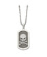 Brushed Laser Cut Skull and Crossbones Dog Tag Ball Chain Necklace