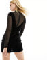 Фото #4 товара Bershka mesh and velvet cut out mini dress in black