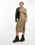 Monki oversized midi jumper dress with side splits in dark beige