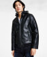 Men's Regular-Fit Faux-Leather Bomber Jacket with Removable Hood, Created for Macy's