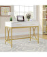 Computer Desk with Two Drawers, Modern Study Writing Desk with Storage, Makeup Vanity Table Office Desk with Gold Metal Frame for Home Office, Bedroom, White & Gold