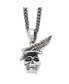 Фото #1 товара Chisel antiqued Skull with Feather Hat Pendant Curb Chain Necklace