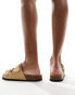 Glamorous double strap footbed sandals in taupe