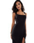 Фото #2 товара Vesper square neck thick strap thigh split midaxi dress in black