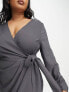 Фото #3 товара ASOS DESIGN Curve v neck midi dress with twist wrap detail in charcoal