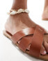 New Look Wide Fit cross strap sandal in brown