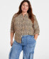 Фото #1 товара Trendy Plus Size Leopard Printed Collared Shirt, Created for Macy's