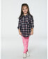 Toddler Girls Long Sleeve Button Front Tunic Flannel Shirt Plaid Navy And Pink - Toddler|Child