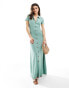 ASOS DESIGN collared linen look maxi tea dress with button front in green