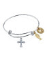 Silver Tone Bangle Bracelet with Cross Fish and Medallion Charms