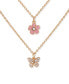 Фото #1 товара GUESS gold-Tone 2-Pc. Pink Flower & Pavé Butterfly Pendant Necklaces Set, 16" + 2" extender