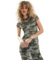 COLLUSION cap sleeve camo print maxi dress in green