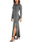 Фото #3 товара Women's Long Sleeve Side Slit Fitted Maxi Dress