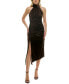 Women's Velvet Halter Shirred Side-Slit Midi Dress