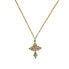Фото #1 товара 2028 gold-Tone Pink Crystal Cross and Pink Porcelain Rose Filigree Necklace 16" Adjustable