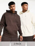 ASOS DESIGN oversized hoodie dark brown/soft white in 2 pack