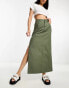 ASOS DESIGN chino maxi skirt with split in khaki