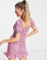 Фото #6 товара Urban Revivo ruched front mini dress in pink floral print