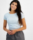 ფოტო #1 პროდუქტის Juniors' Lace-Trim Short-Sleeve Crewneck Tee