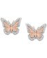 ფოტო #2 პროდუქტის Diamond Butterfly Stud Earrings (1/7 ct. t.w.) in Sterling Silver & 14k Rose Gold