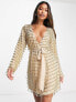 ASOS DESIGN wrap mini dress with ball bearing fringe embellishment in gold