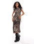 Reclaimed Vintage maxi dress with asymmetric ruching in animal print