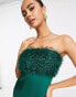 Lola May bandeau mini dress with tinsel detailling in green