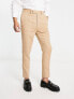 ASOS DESIGN tapered wool mix smart trousers in stone herringbone