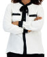 ფოტო #2 პროდუქტის Women's Contrast-Trim Tie-Neck Long-Sleeve Blouse