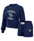 Фото #1 товара Women's Navy Distressed Tennessee Titans Waffle Knit Long Sleeve T-shirt and Shorts Lounge Set