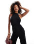 ASOS DESIGN high neck halter jumpsuit with twist back strap detail in black