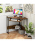 Triangle Corner Desk with Charging Station Keyboard Tray and Storage Shelf-Rustic Brown