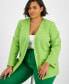 Plus Size Bi-Stretch Collarless One-Button Blazer, Created for Macy's