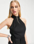 ASOS DESIGN high neck belted twill mini dress in black