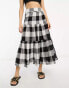 Фото #8 товара ASOS DESIGN Petite tiered midi skirt in mono gingham