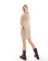 Фото #6 товара Miss Selfridge v neck slouchy knit mini dress in oatmeal