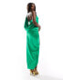 Фото #4 товара Jaded Rose ruched satin one shoulder maxi dress in green