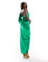 Jaded Rose ruched satin one shoulder maxi dress in green 34 - фото #4