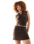 COLLUSION ruched eyelet trim mini skirt co-ord in brown