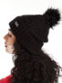 River Island cable knit pom beanie in black