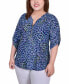 Фото #1 товара Plus Size 3/4 Roll Tab Zip Front Jacquard Knit Top