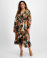 Фото #1 товара Plus Size V-Neck Long-Sleeve Faux-Wrap Midi Dress