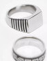 Фото #4 товара ASOS DESIGN 2 pack waterproof stainless steel greek wave slim signet and band ring in silver tone