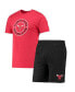 ფოტო #2 პროდუქტის Men's Black, Red Chicago Bulls T-shirt and Shorts Sleep Set