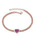 ფოტო #1 პროდუქტის Sterling Silver 18K Rose Gold Plated with Ruby Heart & Cubic Zirconia Bracelet